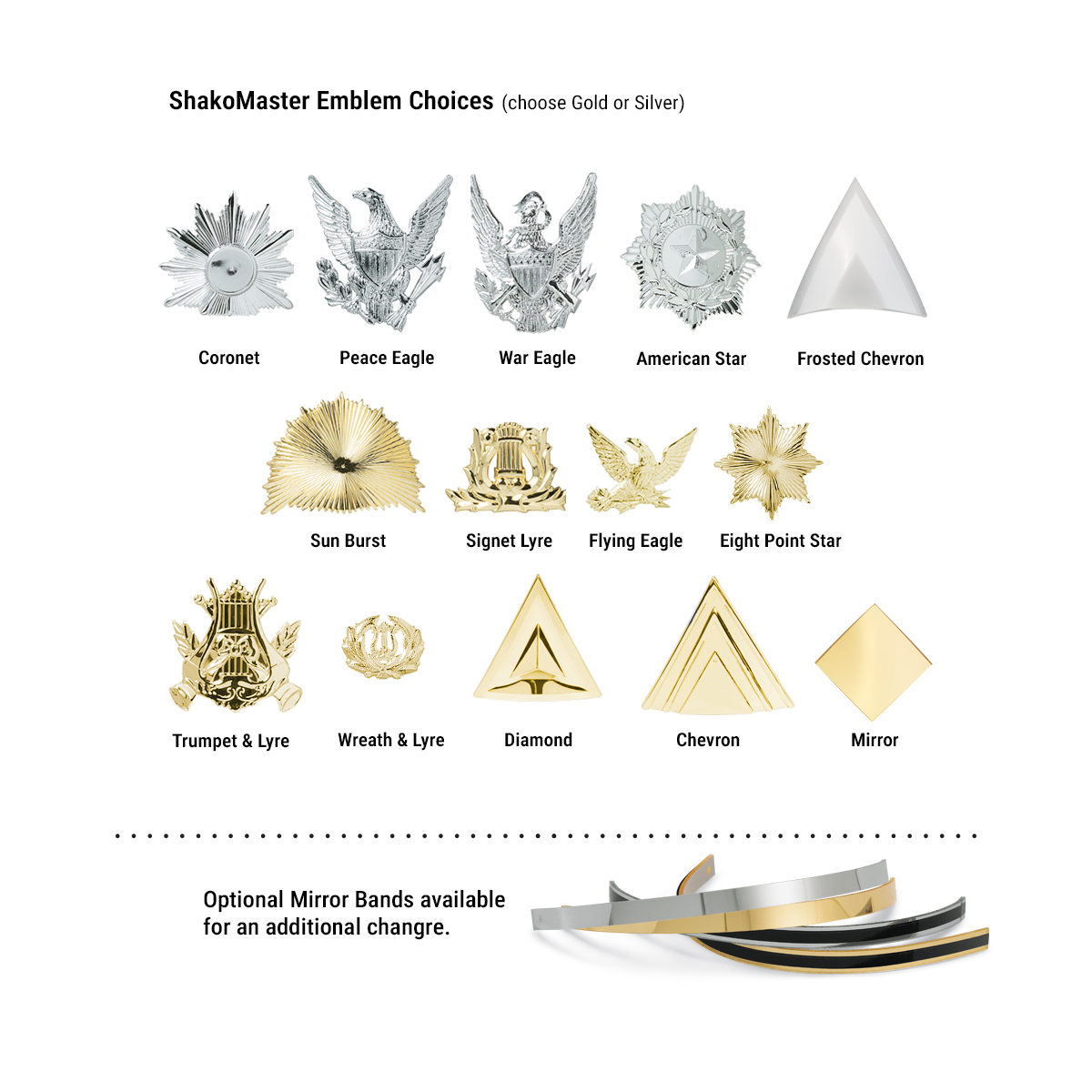 custom shako embelm options from Shako Master