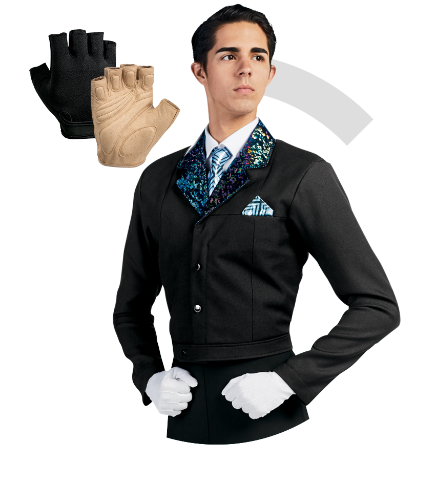 drum major wearing white cotton gloves with fingerless color guard gloves inset
