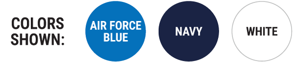colors shown: Air Force Blue, Navy, and White