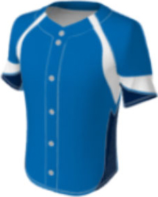 JBS23 jersey design option 2 – blue with white raglan stripes, black side panels, and black and white stripes on the sleeve
