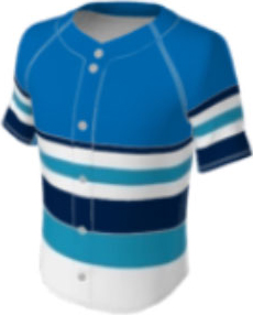 JBS23 jersey design option 5 – blue with navy, white, and turquoise horizontal stripes on torso and sleeves