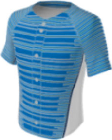 JBS23 jersey design 0129 – blue with turquoise horizontal pinstripes, white panel with navy accent stripe on sides.