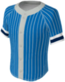JBS23 jersey design 0540 – blue with white pinstripes, thick grey stripe on the buttons and neck, white and navy stripes on the sleeves.