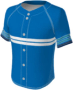 JBS23 jersey design 0647 – blue with two white stripes across the chest, turquoise accents stripes, and turquoise and navy stripes on the sleeves.