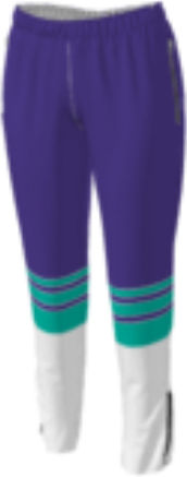 half purple and half white jflj10 custom pants option 0477 with three horizontal stripes at the knee.
