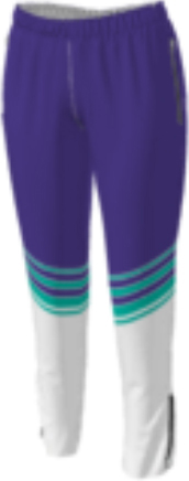 half purple half white jflj10 custom pants option 0479 with four teal stripes at the knee.
