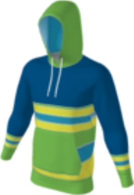blue JFLH6 custom hoodie design 0005 with lime lower body, striped chest bands, and contrast pocket