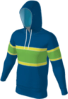 blue JFLH6 custom hoodie design 0006 with horizontal lime and yellow chest stripes