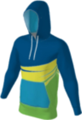 blue JFLH6 custom hoodie design 0101 with yellow chest stripe and angled side graphics