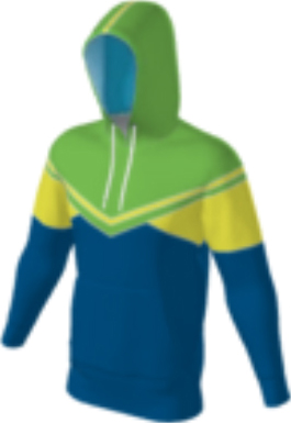 blue JFLH6 custom hoodie design 0146 with chevron chest design and yellow sleeve accents