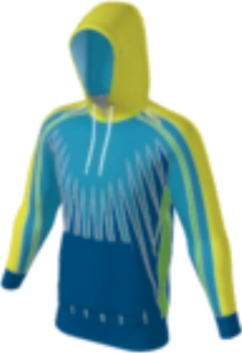 blue JFLH6 custom hoodie design 0196 with abstract front graphic and striped sleeves