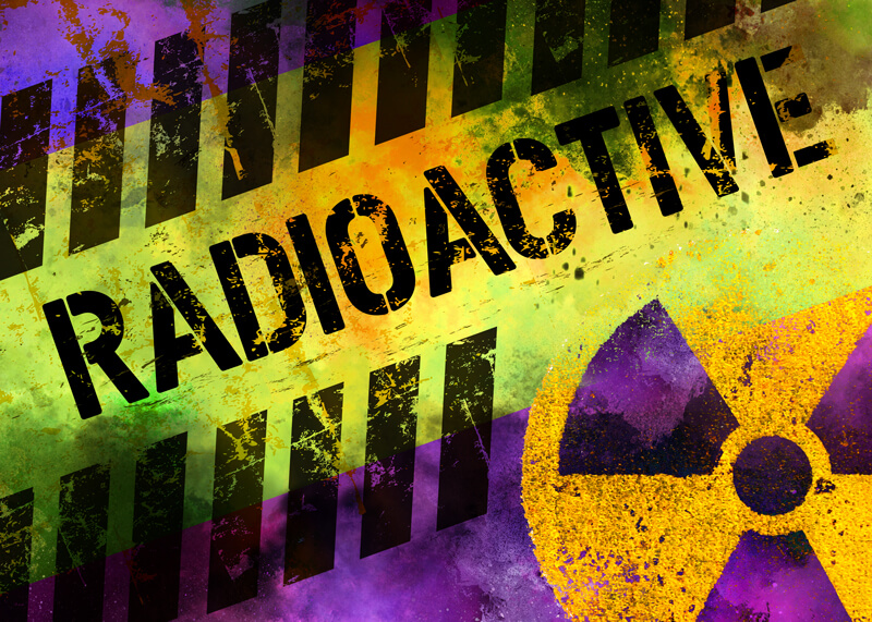 Radioactive title card with stripes and radioactive symbol