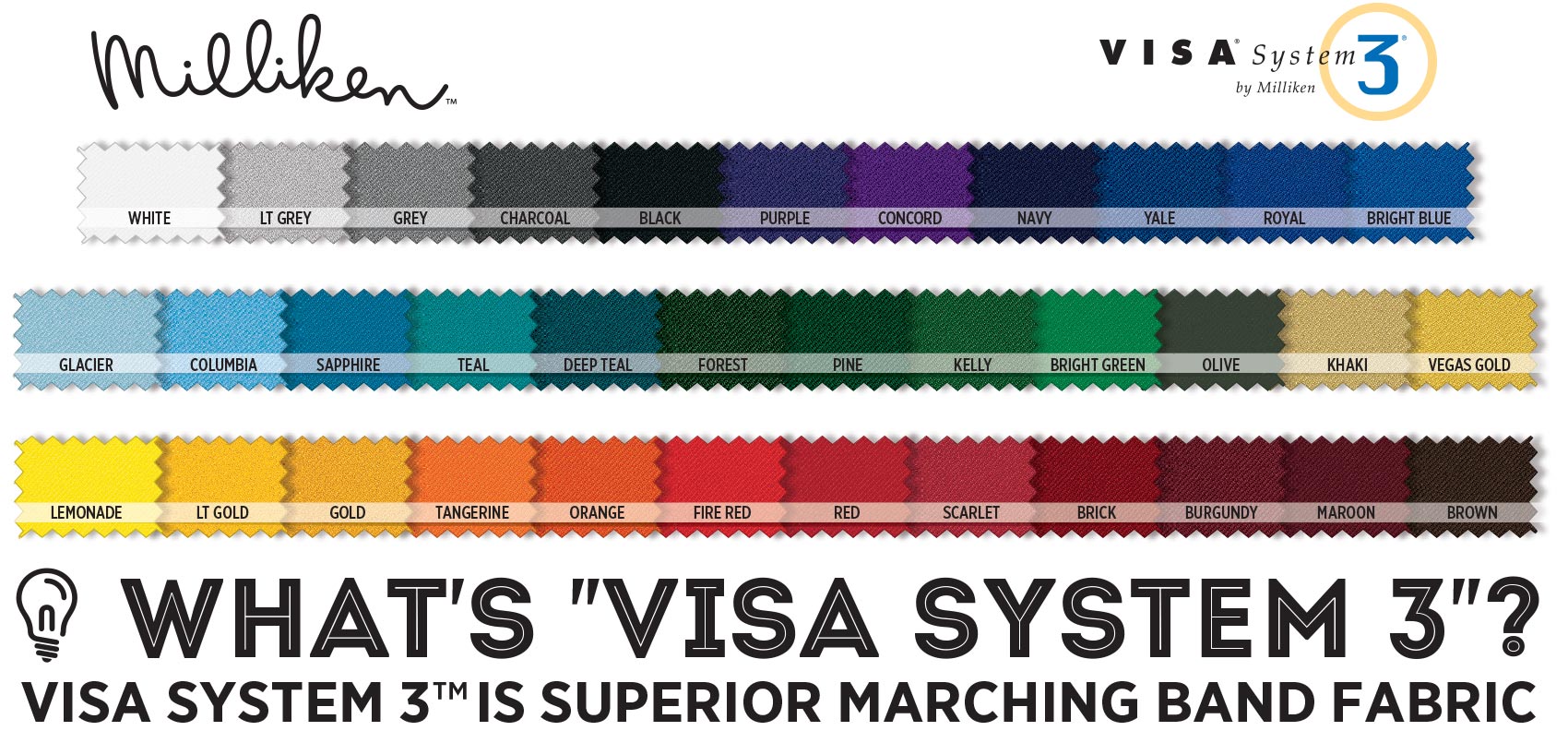 VISA System 3 color swatches -- for assistance contact our sales team